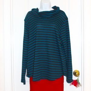 NWT Grace Women's Sweater Black Teal Stripes Plus